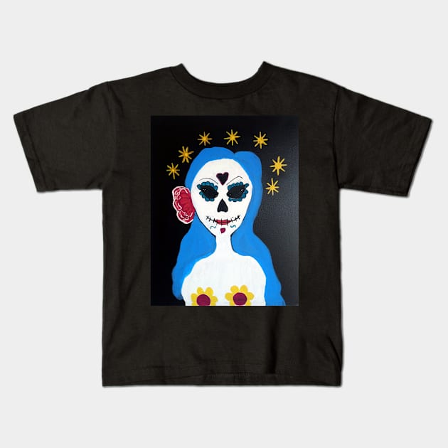 Cosmic Sugar Skull Girl Kids T-Shirt by Cosmic Witch 